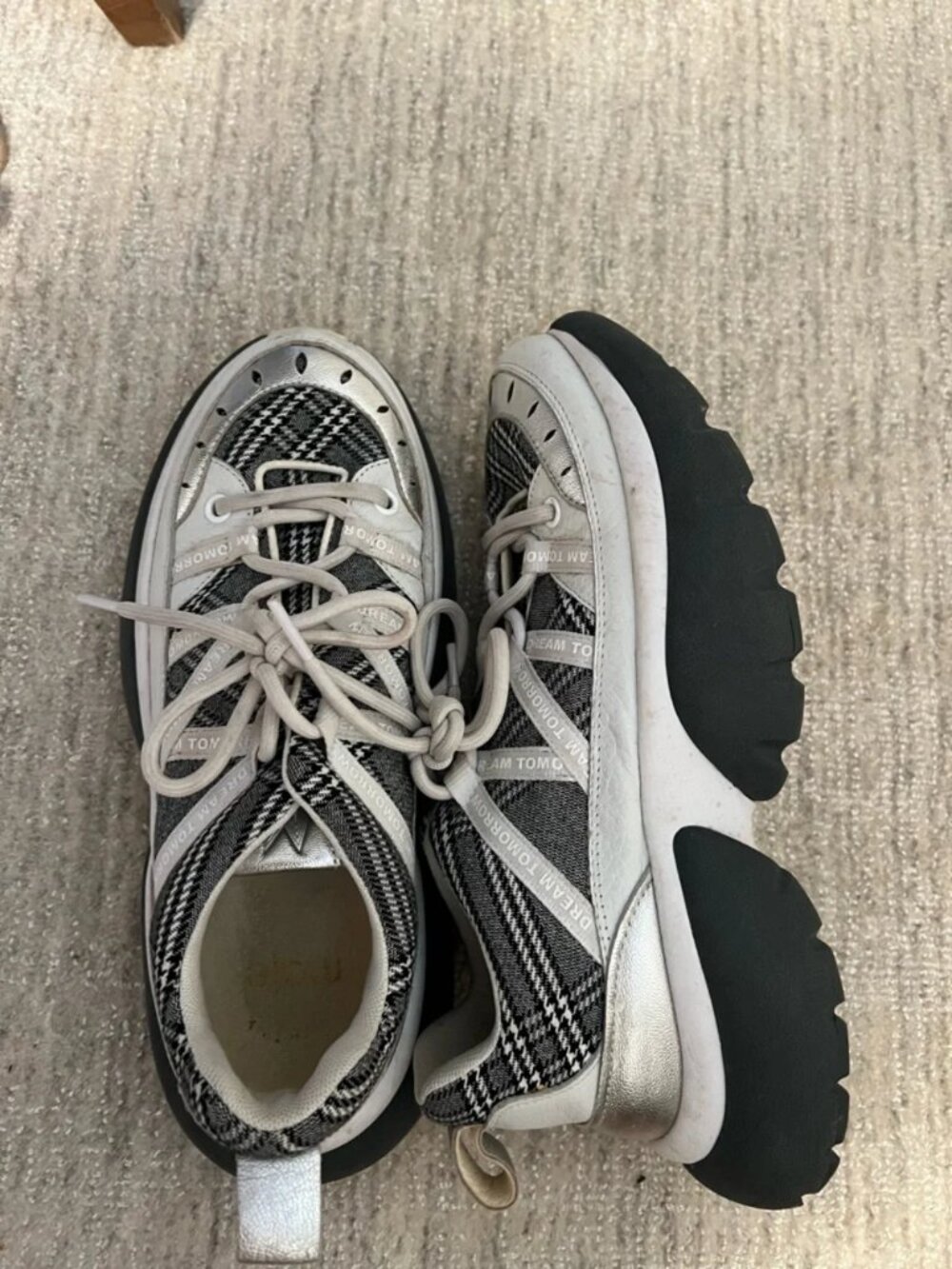 Maje Chunky Plaid Lace-Up Sneakers in Black & White